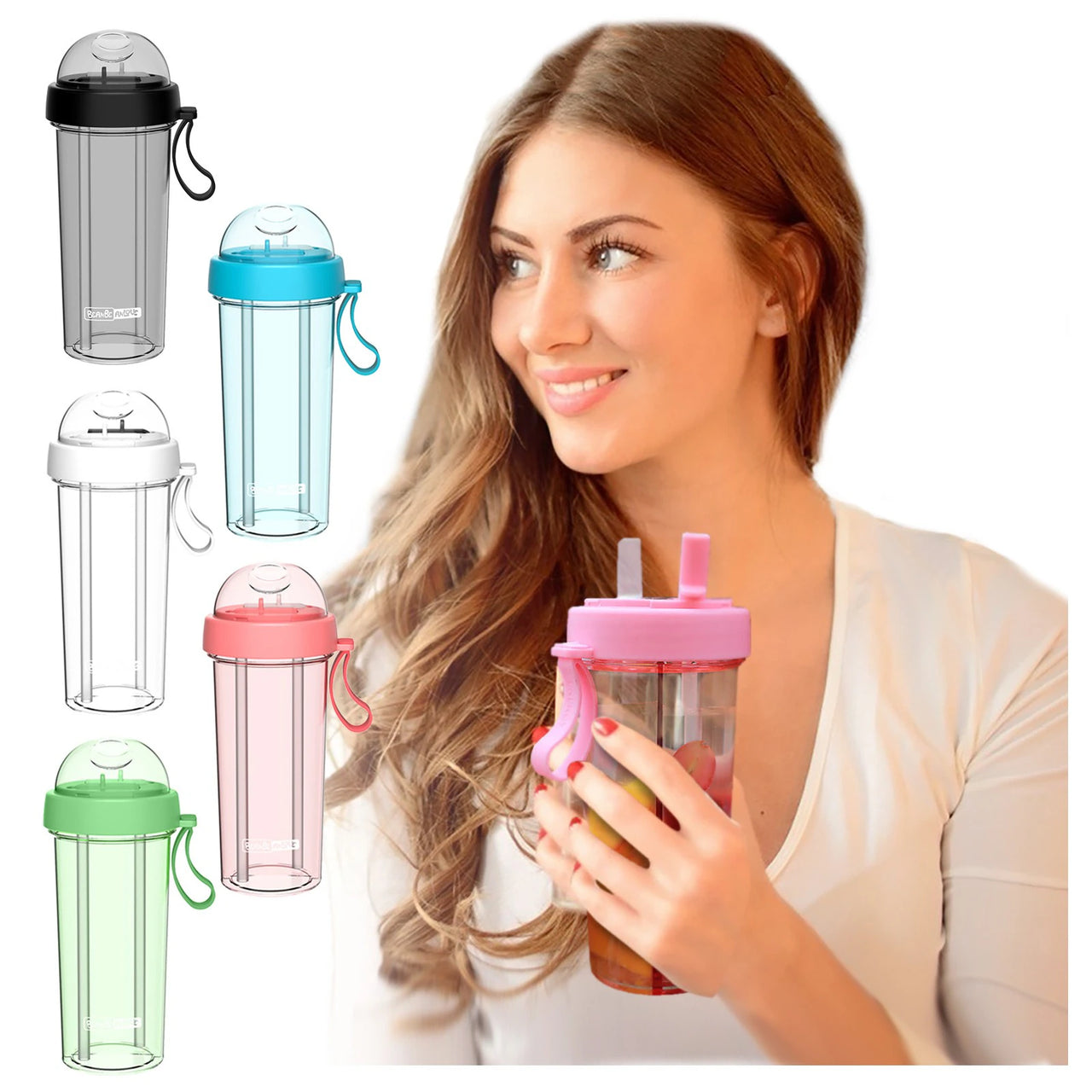 New Double-Sided Water Bottle with Super Large Capacity Dual Purpose Straw Bottle Adult Children Water Bottle Plastic Water Pot
